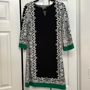Haani black and white dress with green accents